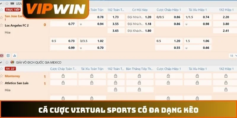 Cá cược Virtual Sports có đa dạng kèo