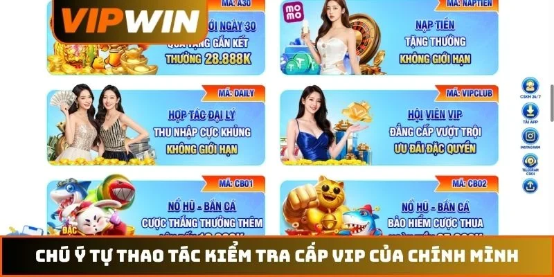 Chú ý tự thao tác kiểm tra cấp VIP của chính mình