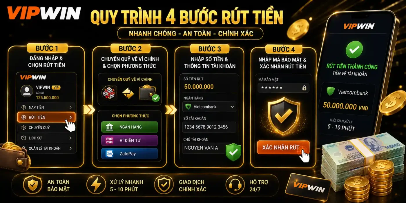 Giao dịch chuẩn cùng quy trình 4 bước rút tiền VIPWIN