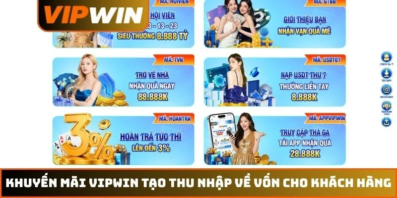 Khuyến mãi VIPWIN tạo thu nhập về vốn cho khách hàng