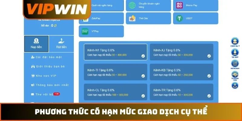 Trang chủ 13 Phương thức có hạn mức giao dịch cụ thể