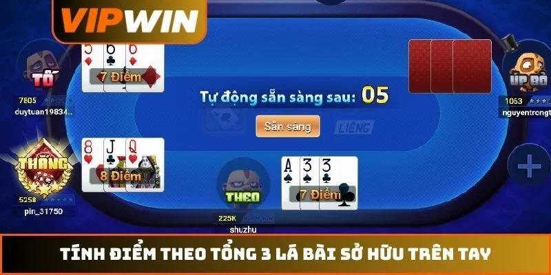 Tính điểm theo tổng 3 lá bài sở hữu trên tay